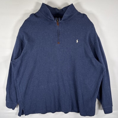 古着 ポロバイラルフローレン Polo by Ralph Lauren スウェット ハーフジップ トレーナー ワンポイント刺繍ロゴ 3XB ネイビー メンズ