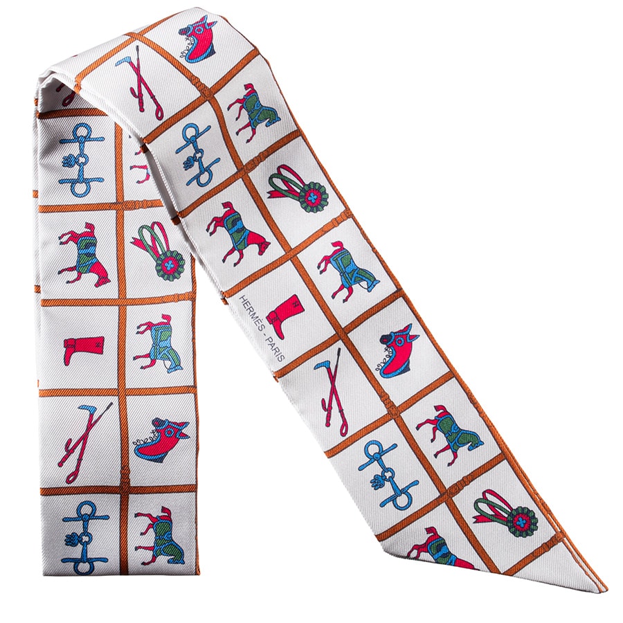 【未使用】HERMES エルメス ツイリー Couvertures et Tenues de Jour 馬着 061356S 23 2022AW スカーフ シルク ホワイト ピンク【中古】
