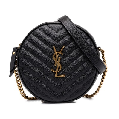 サンローラン YSLロゴ ヴィニル 斜め掛け チェーン ショルダーバッグ 610436 ブラック レザー レディース SAINT LAURENT 中古