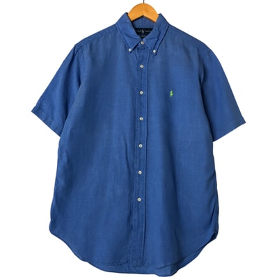古着 ラルフローレン Ralph Lauren CLASSIC FIT 半袖 リネン ボタンダウンシャツ メンズM相当/eaa553240