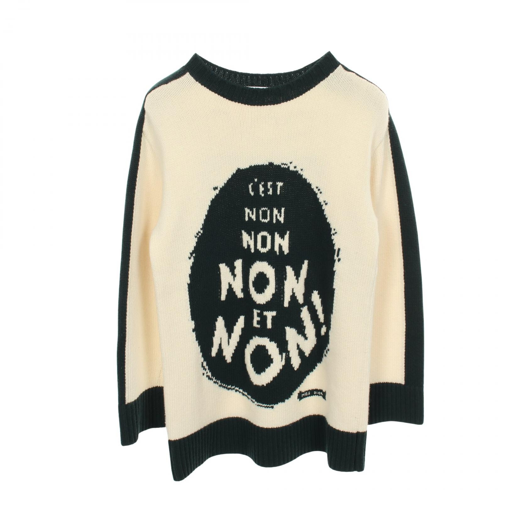 ディオール Dior J'ADIOR8 NON NON NON ET NON! ニット 衣料品 トップス ウール カシミヤ レディース アイボリー系 / グリーン系 854S19AM019 【中古】