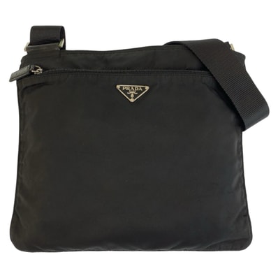 PRADA プラダ テスート 三角ロゴプレート ブラック 黒 シルバー金具 ナイロン ショルダーバッグ ポシェット 603361 【中古】