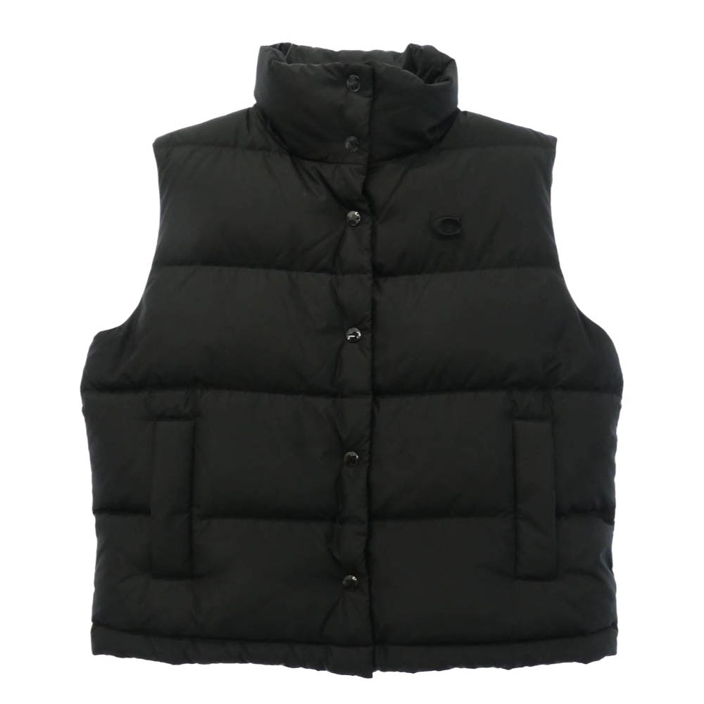 COACH コーチ PUFFER VEST ラバー ワンポイント Cロゴ 中綿 ベスト ブラック系 XS【中古】