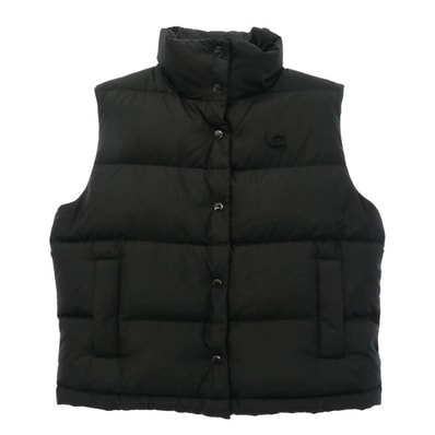 COACH コーチ PUFFER VEST ラバー ワンポイント Cロゴ 中綿 ベスト ブラック系 XS【中古】