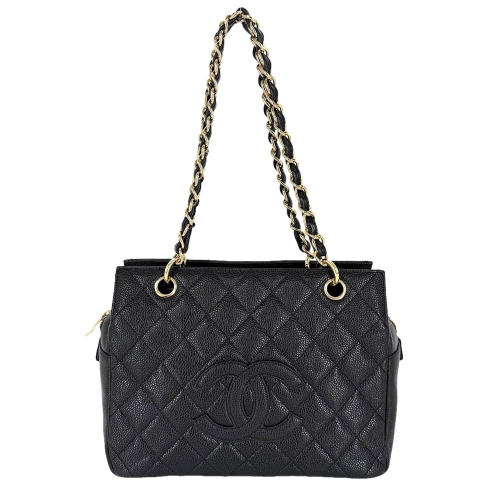 CHANEL シャネル トートバッグ PTT マトラッセ チェーンハンドバッグ 肩掛け ココマーク A18004  キャビアスキン   ブラック 黒 ゴールド金具 レディース【中古品】