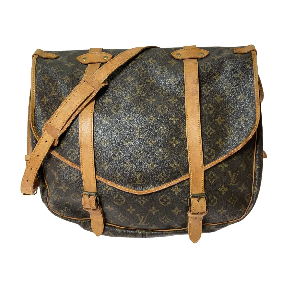 LOUIS VUITTON ルイヴィトン モノグラム ソミュール43 ショルダーバッグ M42252 ブラウン 内ポケットほつれ有