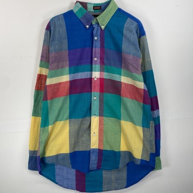 古着 80's/80年代 ヴィンテージ チャップスラルフローレン CHAPS RALPHLAUREN 長袖シャツ チェック柄 ボタンダウン L ブルー マルチカラー メンズ