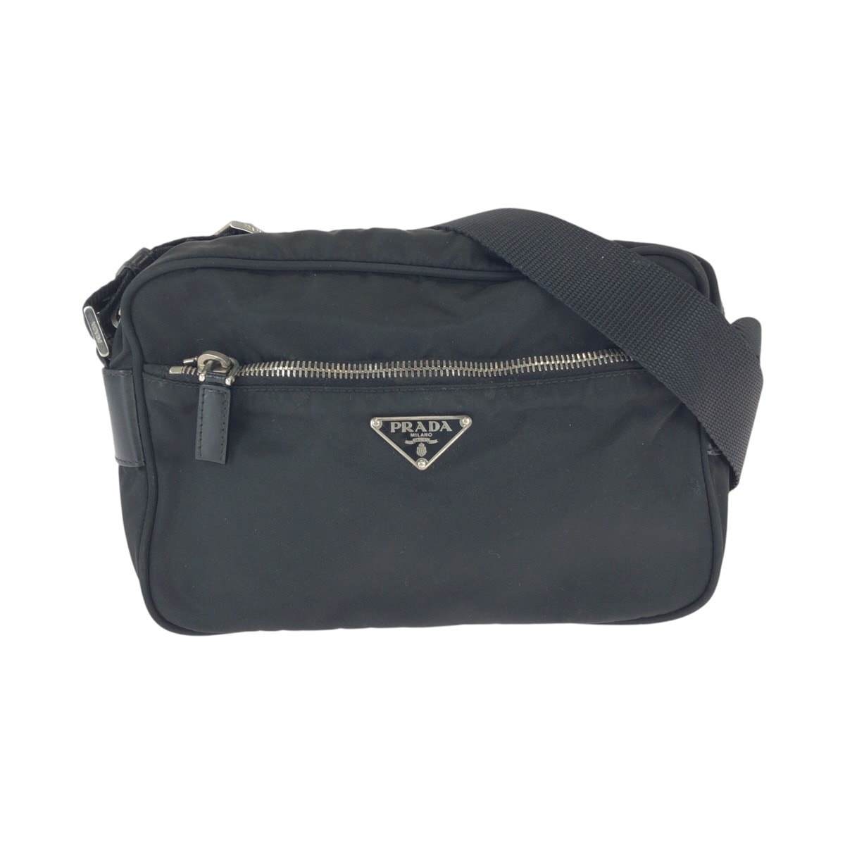 美品 PRADA プラダ テスート 三角ロゴプレート ブラック 黒 シルバー金具 ナイロン レザー/ ショルダーバッグ カメラバッグ ポシェット 600658 【中古】