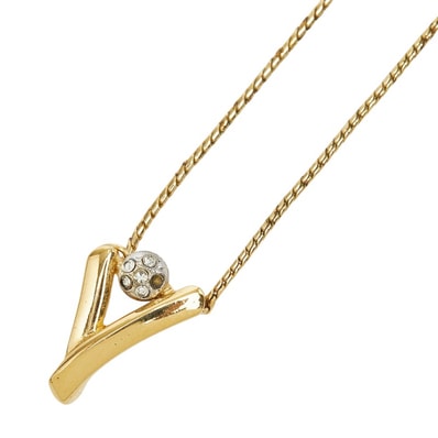 サンローラン チェーン ペンダント ネックレス ゴールド メッキ ラインストーン レディース SAINT LAURENT 【中古】