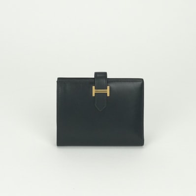エルメス HERMES ベアンコンパクト 財布 二つ折り財布 ミニ財布 ミニウォレット ボックスカーフ ノワール noir ブラック Black 黒 ゴールド金具