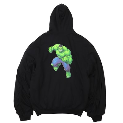 【極美品】BALENCIAGA × MARVEL バレンシアガ パデッドジャケット サイズ XXS ユニセックス コットン100% マーベル ハルク オーバーサイズ パーカー フーディー ジップアップ 中綿 ハンガー・ガーメント付属 黒 メンズ レディース