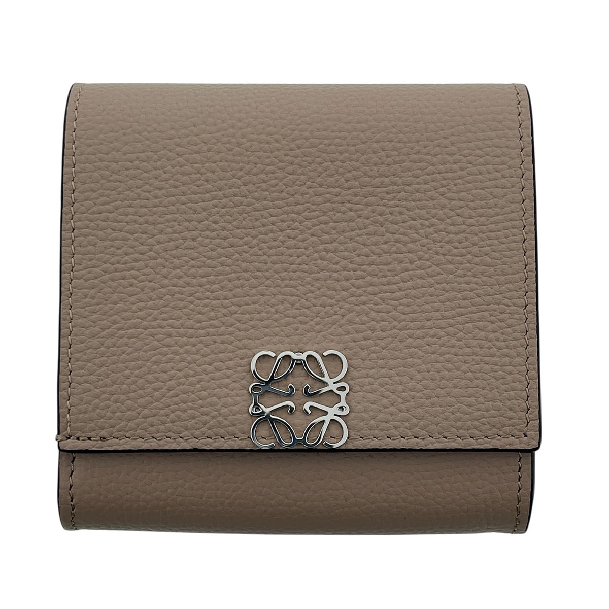 LOEWE ロエベ アナグラム コンパクト フラップウォレット 二つ折り財布 C821L57X01 レザー サンド ベージュ シルバー金具 レディース【中古】