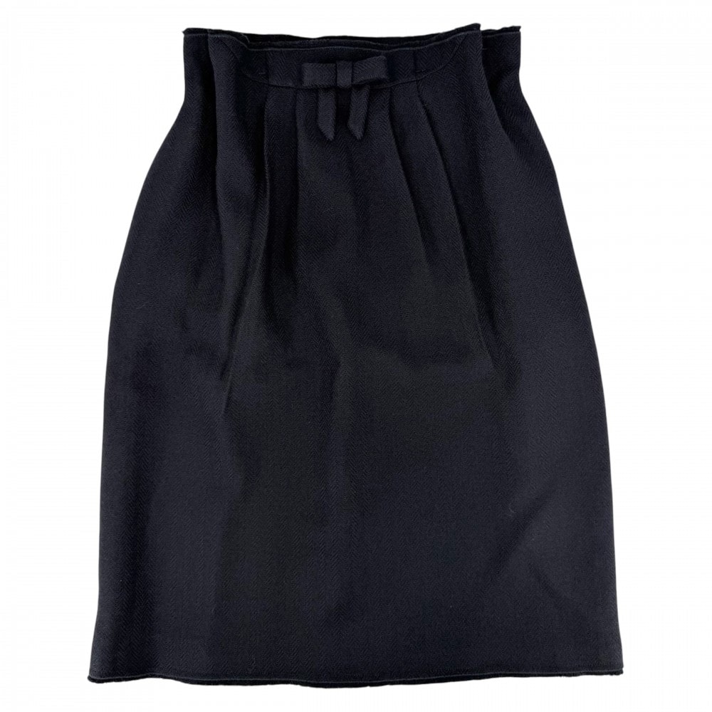 PRADA プラダ スカート リボン ミディスカート ボトムス 服 アパレル 36 ネイビー 紺 ウール レディース 美品【中古品】