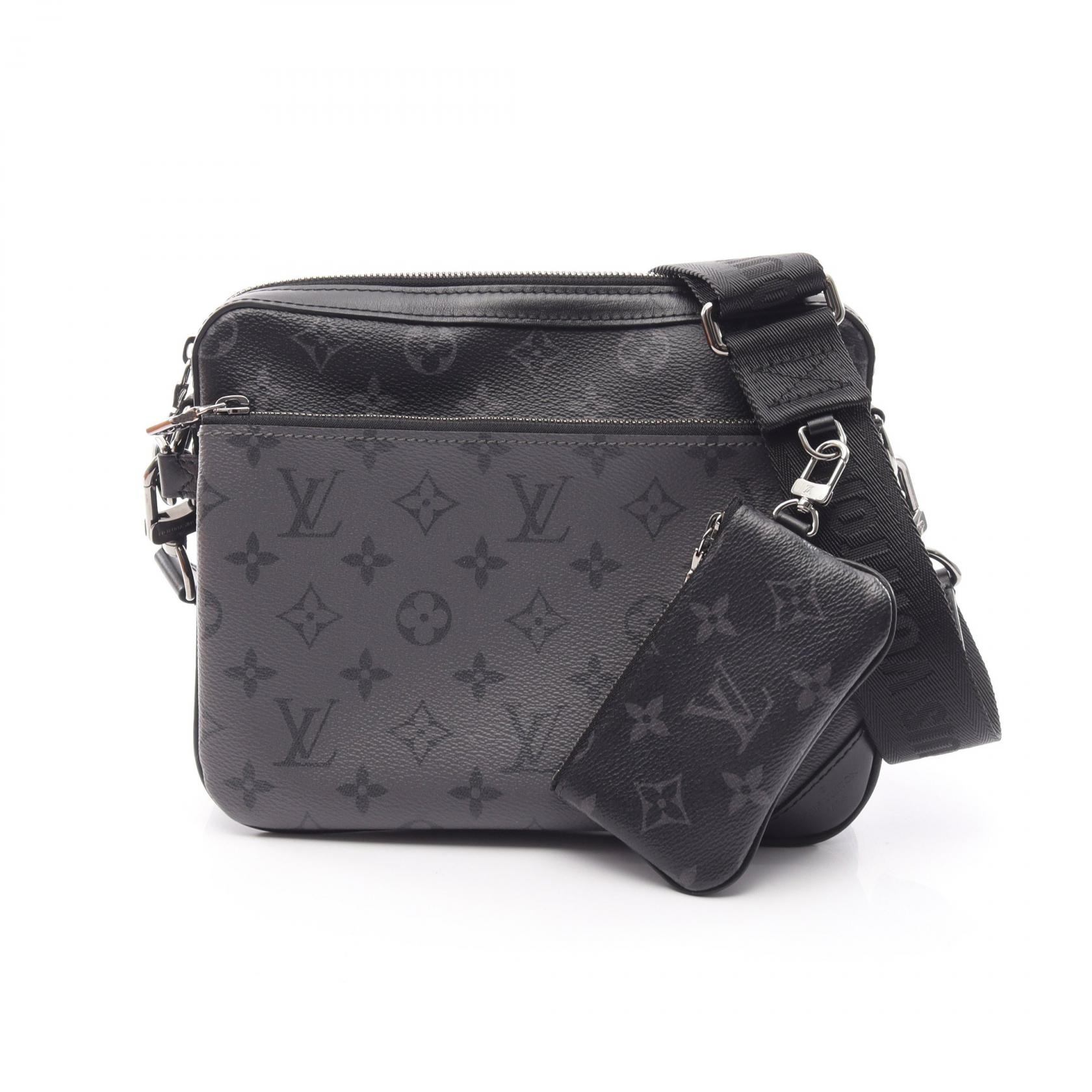 ルイ・ヴィトン LOUIS VUITTON トリオ メッセンジャー モノグラム エクリプス ショルダーバッグ バッグ PVCコーティングキャンバス レザー グレー メンズ ブラック系 / グレー系 M69443 【中古】