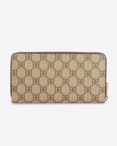 GUCCI x BALENCIAGA The Hacker Continental Zip Wallet Coating Canvas "Beige"
