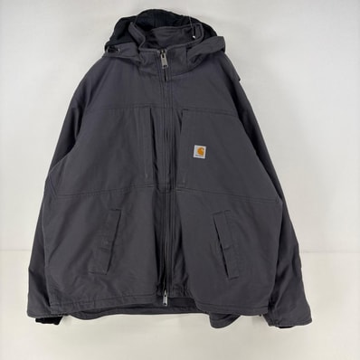 古着 カーハート Carhartt ダック ジャケット 中綿 ロゴ ワーク パーカー フルジップ 大きいサイズ 2XL グレー メンズ