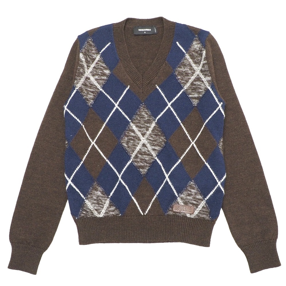 ■美品■DSQUARED2 ディースクエアード ニット サイズS アーガイル Vネック セーター イタリア製 ブランド古着【中古】20251229/RA7047