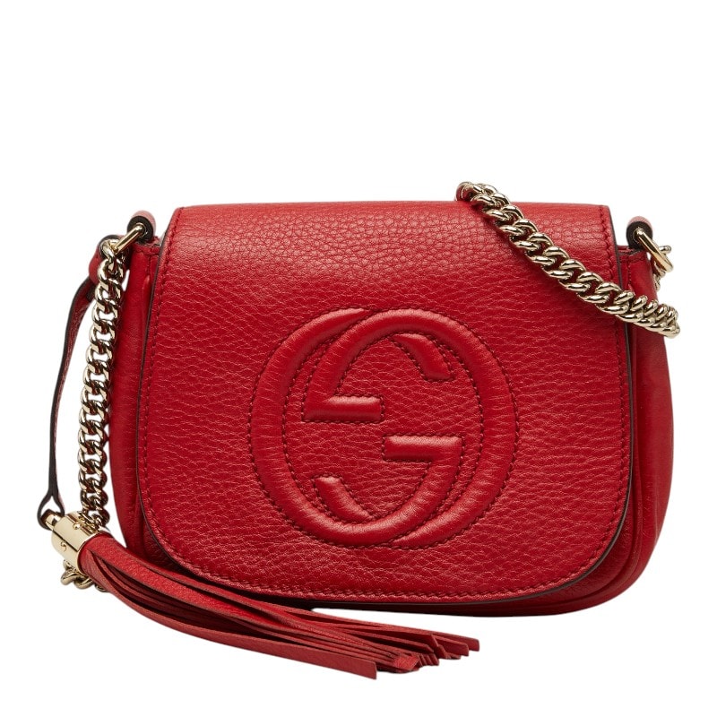 グッチ ソーホー インターロッキングG チェーンショルダーバッグ 323190 レッド レザー レディース GUCCI 【中古】