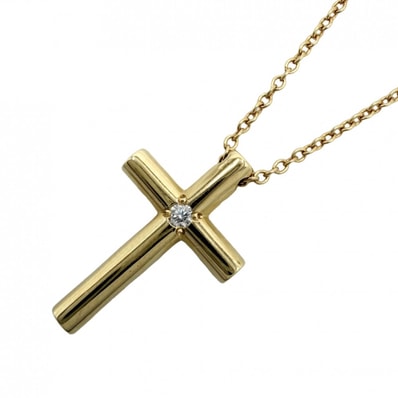 TIFFANY&Co. ティファニー ネックレス クロス ペンダント ジュエリー アクセサリー 18金YG Au750 1Pダイヤ K18イエローゴールド ダイヤモンド レディース 約3.4g【中古品】