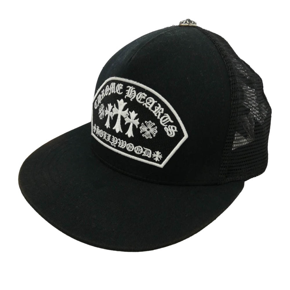 CHROME HEARTS クロムハーツ(原本無) TRUCKER CAP KING TACO HOLLYWOOD キングタコ ハリウッド 3セメタリークロス刺繍 メッシュ トラッカー キャップ 帽子 ブラック系 53-60【中古】