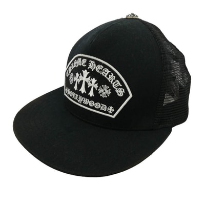 CHROME HEARTS クロムハーツ(原本無) TRUCKER CAP KING TACO HOLLYWOOD キングタコ ハリウッド 3セメタリークロス刺繍 メッシュ トラッカー キャップ 帽子 ブラック系 53-60【中古】