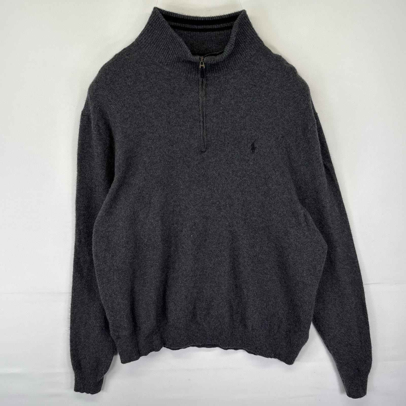 古着 ポロ・ラルフローレン POLO RALPH LAUREN ニット セーター ワンポイントロゴ刺繍 ハーフジップ 3XB  グレー メンズ