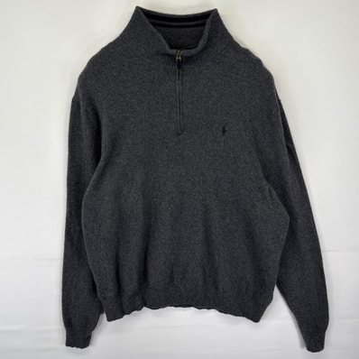 古着 ポロ・ラルフローレン POLO RALPH LAUREN ニット セーター ワンポイントロゴ刺繍 ハーフジップ 3XB グレー メンズ