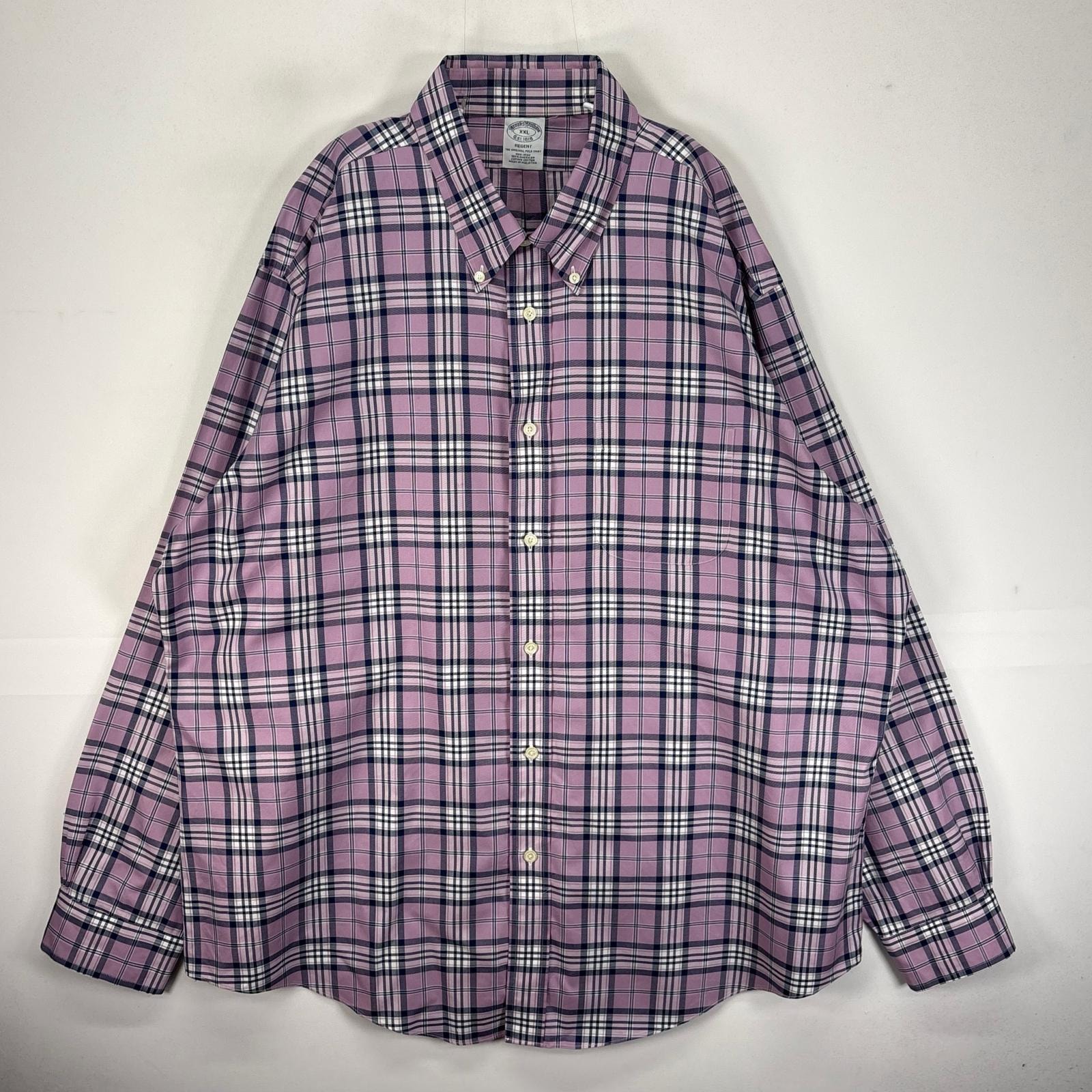 古着 ブルックスブラザーズ Brooks Brothers 長袖シャツ 1818 BD 胸ポケ 2XL パープル系 チェック メンズ
