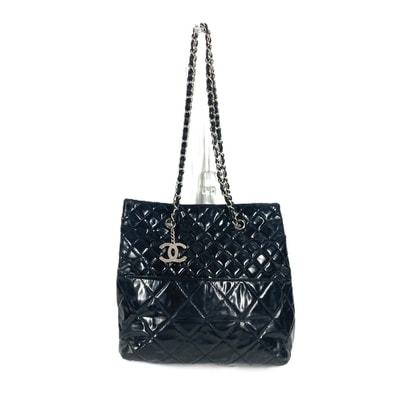 シャネル CHANEL マトラッセ チェーン トートバッグ CC ココマーク 肩掛け Wチェーンバッグ ショルダーバッグ エナメル ブラック