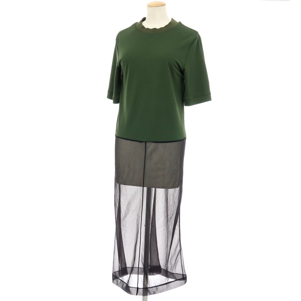 【中古】トーガ TOGA レーヨンポリエステル クルーネック 半袖 ワンピース グリーンxブラック【サイズ36】【レディース】