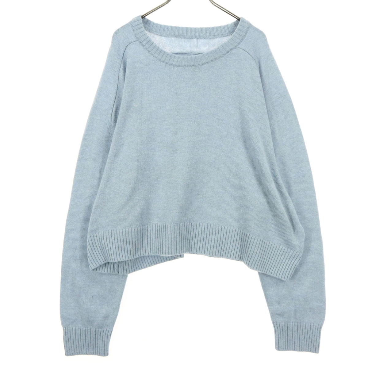 美品 GAP ギャップ 長袖 ショート丈 クルーネック ニット セーター L ライトブルー