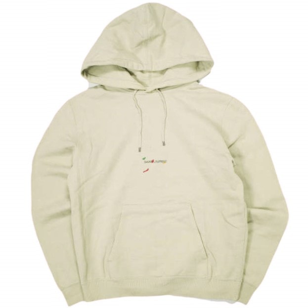 SAINT LAURENT PARIS サンローランパリ 22SS フランス製 Ribbed Goosh Hooded Sweatshirt スモールロゴ スウェットプルオーバーパーカー 54TE 689399 Y36QQ 9760 XS BEIGE 裏起毛