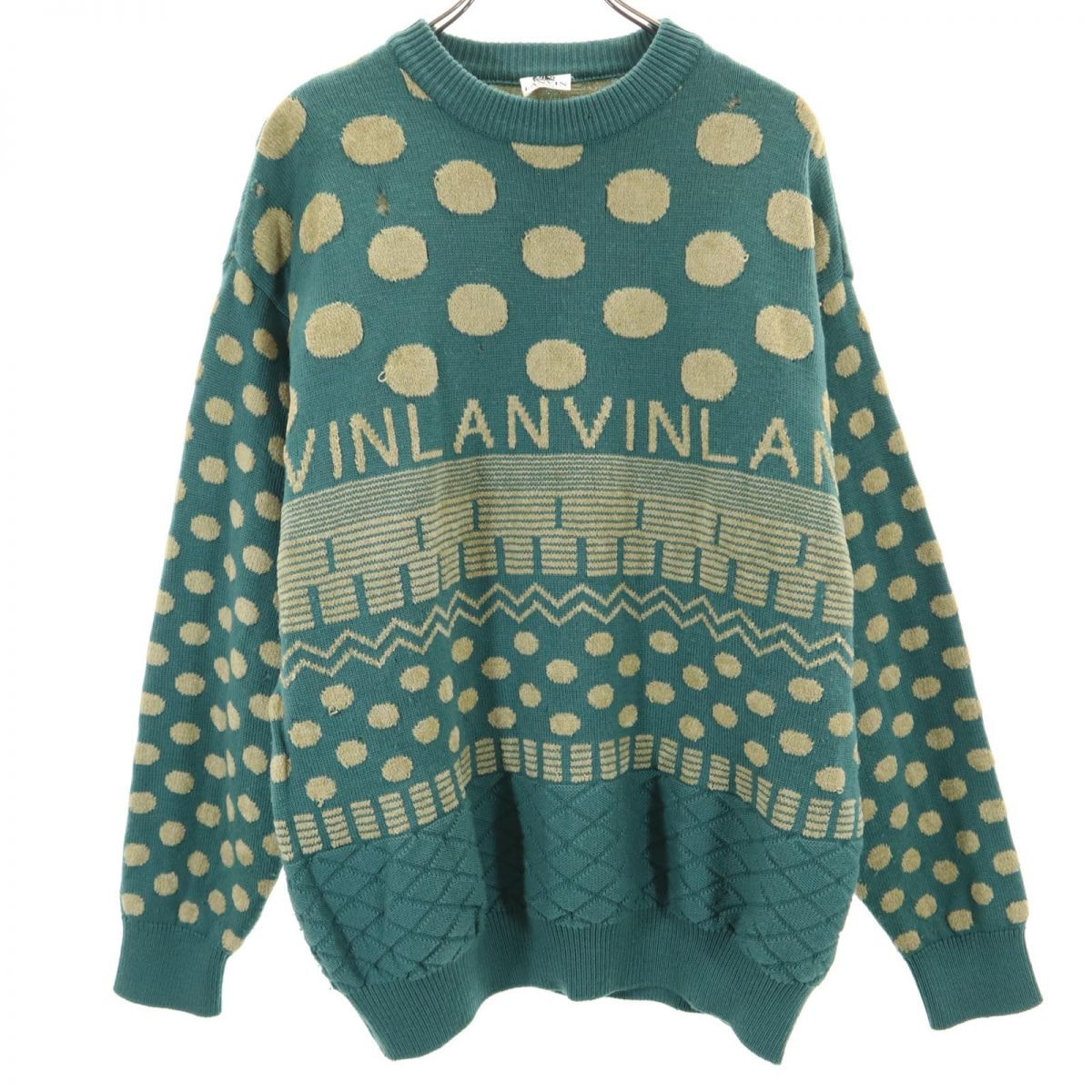 LANVIN ランバン ビッグサイズ ドット 長袖 ウールブレンド セーター 50 グリーン系 ニット