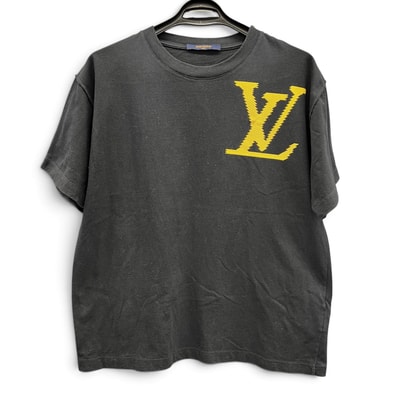 LOUIS VUITTON 美品 ルイヴィトン 19SS ブリック LVロゴプリント インサイドアウト Tシャツ RM191 LVO HGY97W コットン ブラック イエロー カットソー ABランク 中古 鑑定済