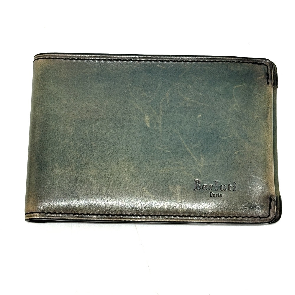 ベルルッティ Berluti ロゴ 2つ折り短財布 ミニウォレット 小物 コンパクト 2つ折り財布 レザー ブルー系