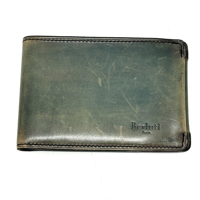 ベルルッティ Berluti ロゴ 2つ折り短財布 ミニウォレット 小物 コンパクト 2つ折り財布 レザー ブルー系