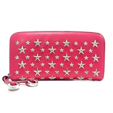 ジミーチュウ 長財布 ロングウォレット ピンク シルバー レザー 本革 スタッズ スター 星 ラウンドファスナー JIMMY CHOO