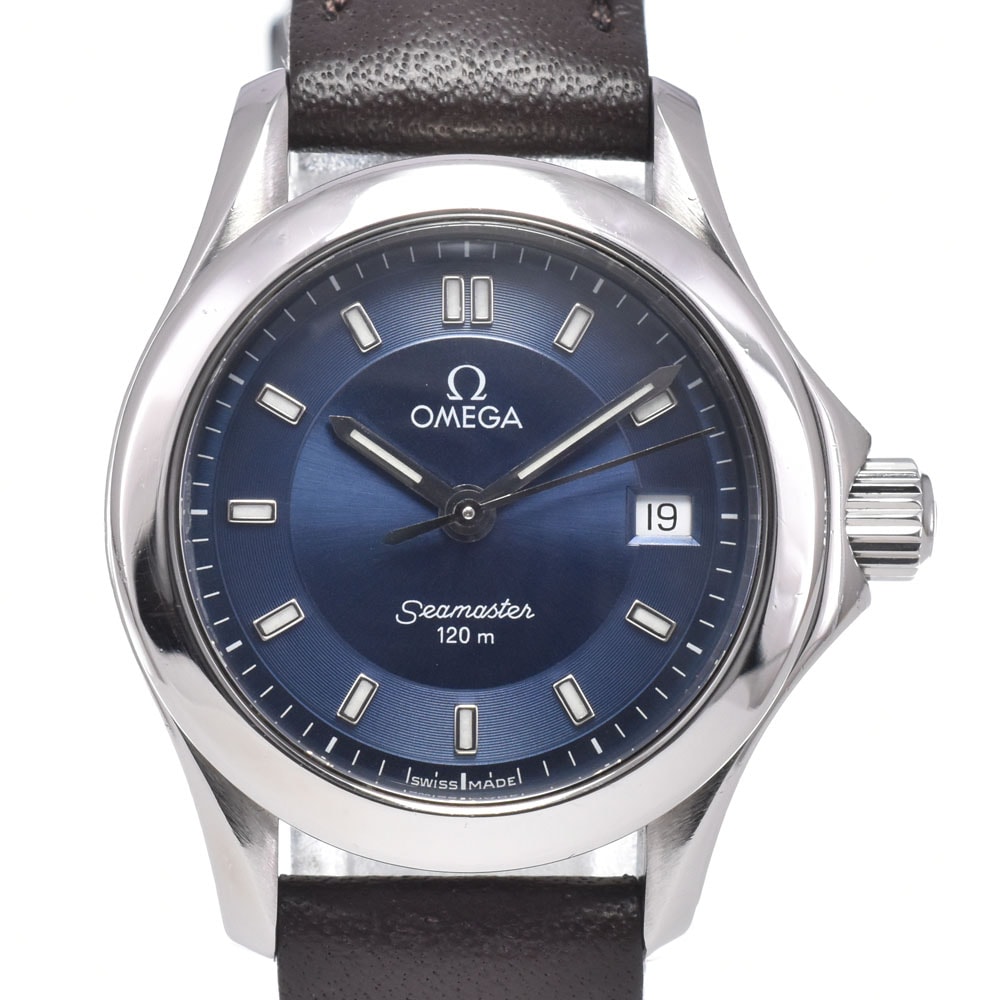 オメガ OMEGA 2581.81 シーマスター 120M デイト ブルー クォーツ レディース 良品 腕時計 E#149745