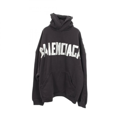 バレンシアガ BALENCIAGA ロゴプリント ダメージ加工 パーカー 衣料品 トップス コットン メンズ ブラック系 TJ12739024 【中古】