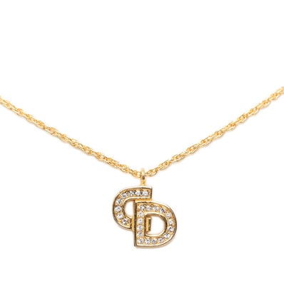 ディオール CDロゴ チェーン ペンダント ネックレス ゴールド メッキ ラインストーン レディース Dior 【中古】