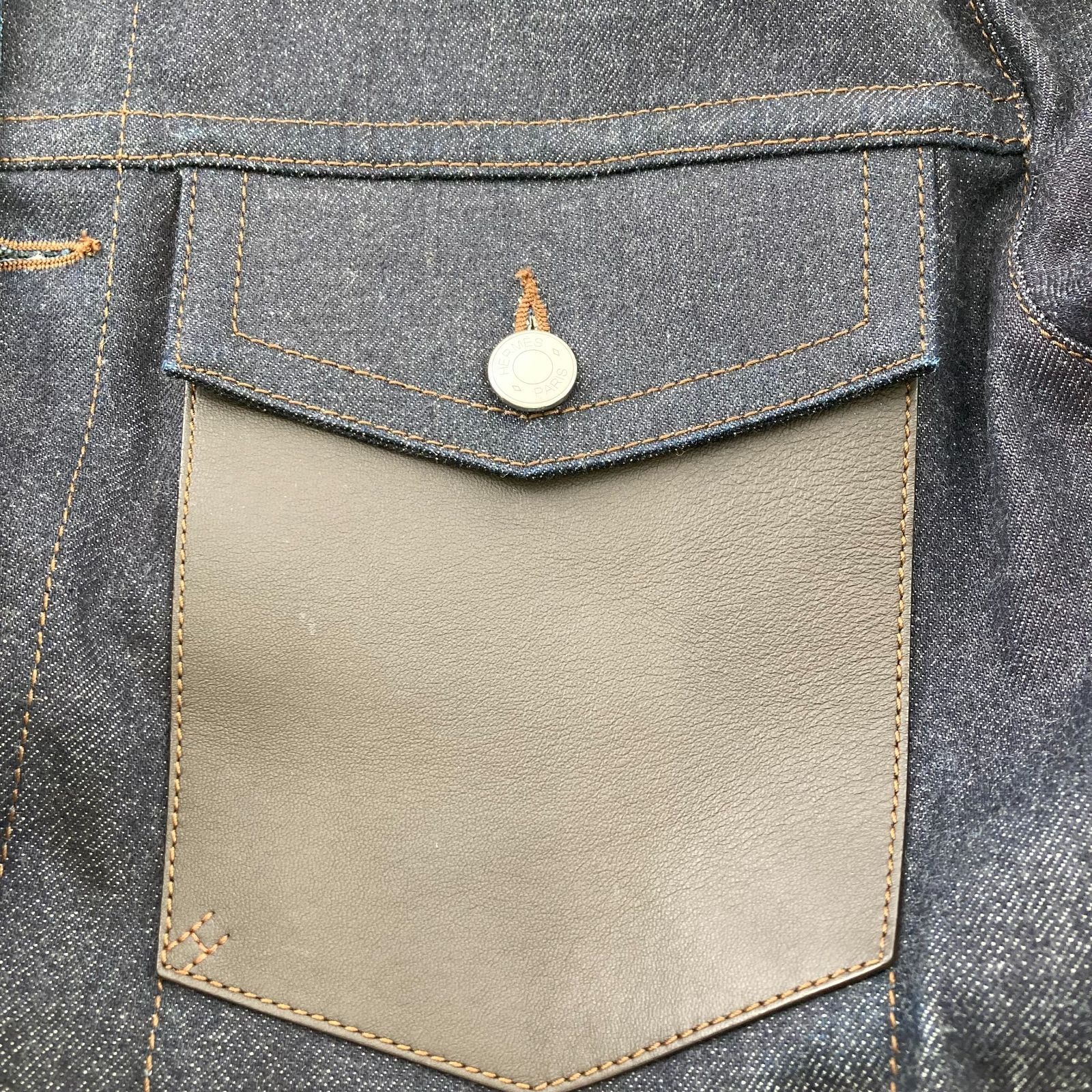 B (目立った傷や汚れなし)】HERMES(エルメス) レザーポケット デニム
