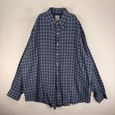 古着 ブルックスブラザーズ Brooks Brothers 長袖シャツ ボタンダウン 胸ポケット XL ネイビー系 チェック メンズ