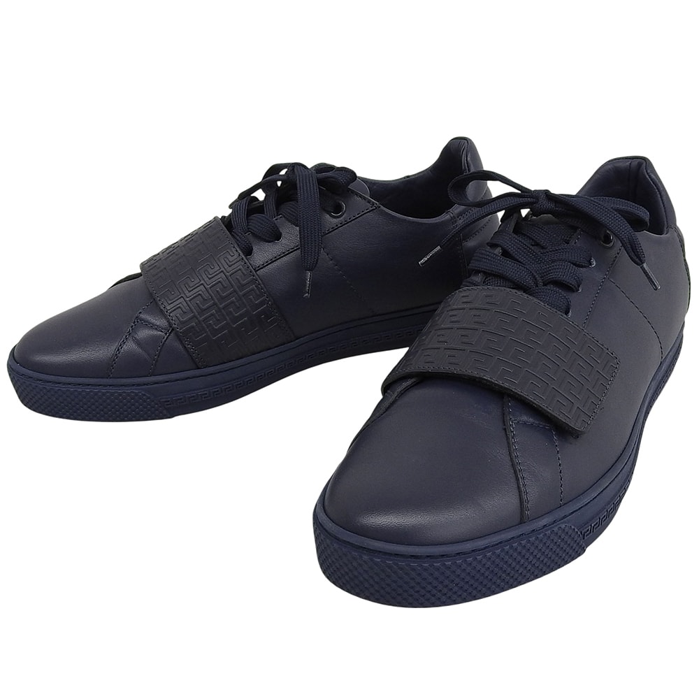 ヴェルサーチ 美品 レザー ベルクロ付きスニーカー シューズ メンズ ネイビー 26.7cm 40