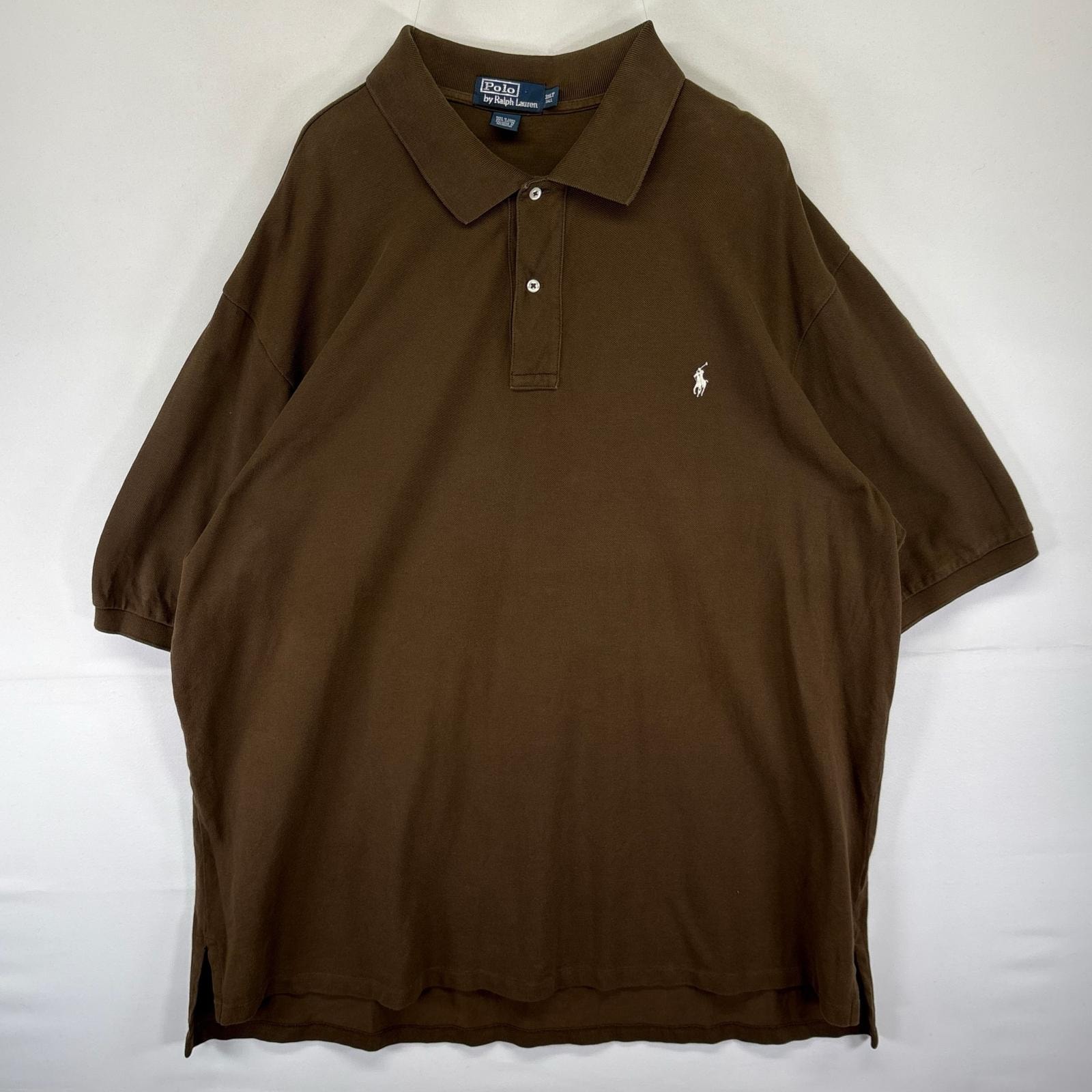 古着 ポロバイラルフローレン Polo by Ralph Lauren 鹿の子 半袖シャツ ワンポイント ロゴ 刺繍 3XLT  ブラウン系 無地 メンズ