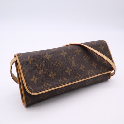 LOUIS VUITTON ルイ・ヴィトン モノグラム ポシェット ツインGM M51852 ショルダーバッグ ブラウン ベージュ コーティングキャンバス レザー レディース