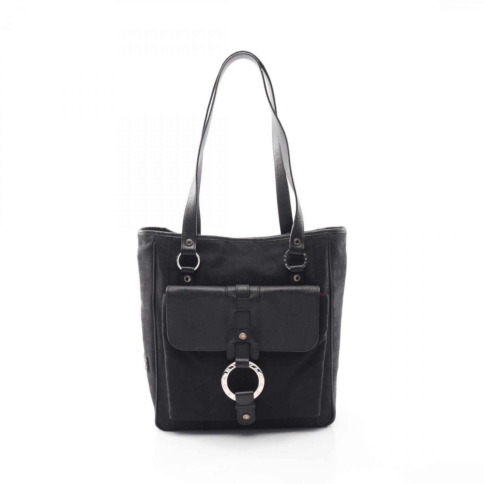 ブルガリ BVLGARI ロゴマニア トートバッグ バッグ キャンバス レザー レディース ブラック系 【中古】