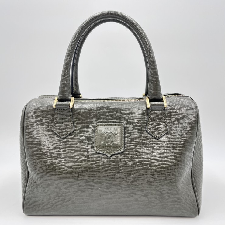 CELINE(セリーヌ)ヴィンテージ トリオンフ ハンドバッグ ミニボストンバッグ レザー グレー系 ゴールド レディース イタリア製【中古】