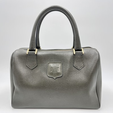 CELINE(セリーヌ)ヴィンテージ トリオンフ ハンドバッグ ミニボストンバッグ レザー グレー系 ゴールド レディース イタリア製【中古】