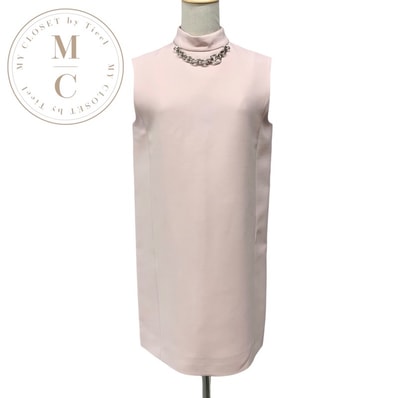 ルイヴィトン LOUIS VUITTON ワンピース ウール シルク ピンク シルバー モックネックストレートドレス ノースリーブ LV サークル