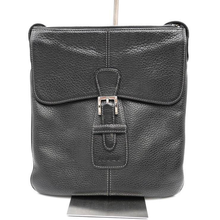 LOEWE(ロエベ)ヴィンテージ ショルダーバッグ クロスボディバッグ ブラック レザー シルバー金具 レディース【中古】